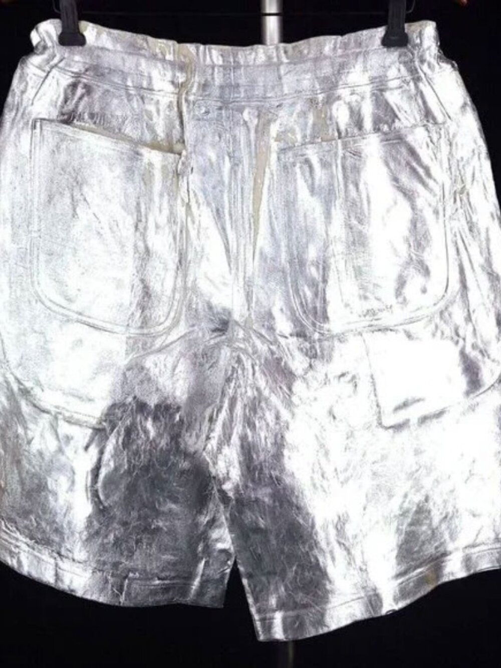 Comme Des Garçons Homme Plus Distressed Silver Foil Shorts M - Picture 4 of 14